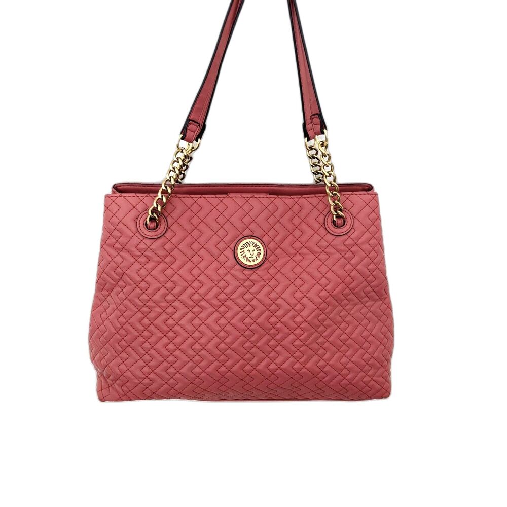 NEW Anne Klein Quilted Coral Shoulder Bag Purse w/ Gold Link Chain Accents NWOT